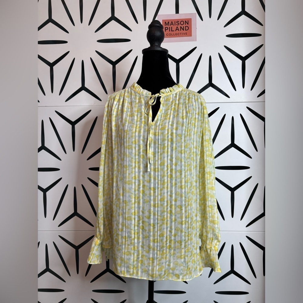 Rose & Olive Sheer Long-Sleeve Blouse – Yellow & White Striped Floral